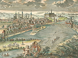 Linz aus der Vogelschau von Georg Matthäus Vischer