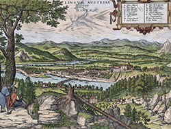 Linz aus der Vogelschau von Matthäus Merian