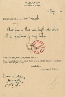 handschriftliche Anweisung vom amerikanischen Stadtkommandanten Major Liakos