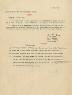 Befehl des amerikanischen Stadtkommandanten zur Wohnungsräumung eines Hauses in der Hauptstraße