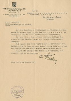 Schreiben über die Beschlagnahmung eines Lieferwagens