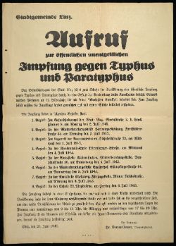 Plakat mit Aufruf zur Impfung gegen Typhus und Paratypus