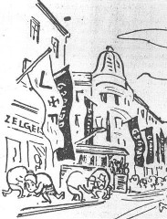 Karikatur "Straße der Belasteten" aus Stimme Tirols vom 5.3.1947