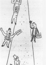 Karikatur "Der Weg des Entregistrierten" aus Stimme Tirols vom 14. Jänner 1948