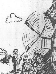 Karikatur "Wie sich Kilian Schwingshackl die Entregistrierung vorstellt" aus Die Wochenpost vom 6.4.1946
