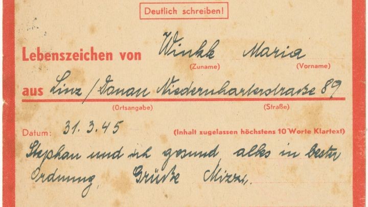 Foto: Archiv der Stadt Linz Faksimile einer Lebenszeichenkarte