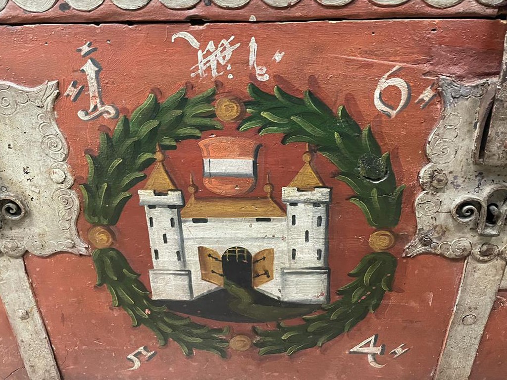 Archiv der Stadt Linz Detailaufnahme des gemalten Stadtwappens.