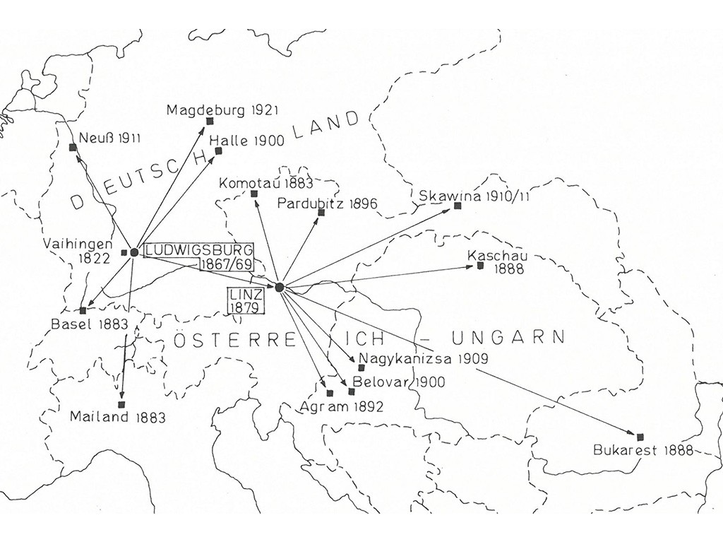 Foto: Archiv der Stadt Linz Karte mit Standorten Franck aus Fabriken in der Stadt